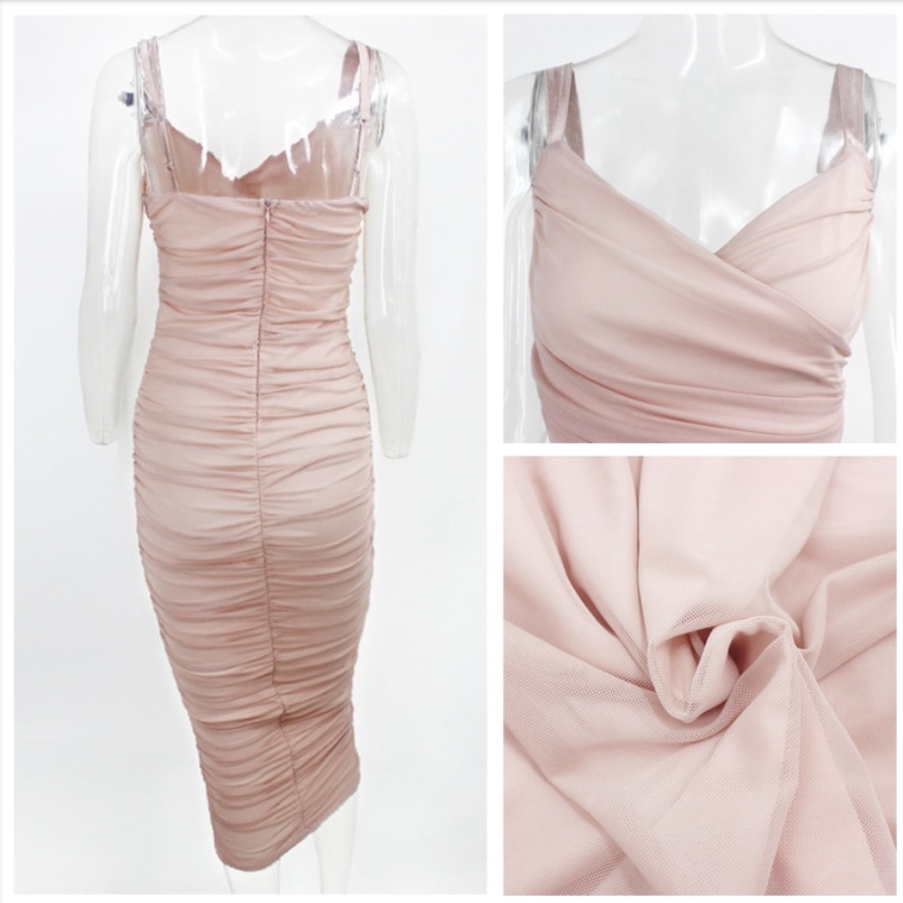 Mesh Ruched Tube V-Neck Dress - Picture 5 of 9